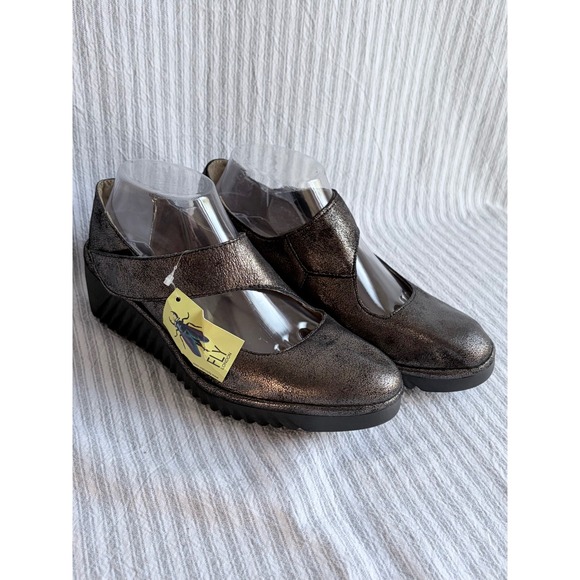 Fly London Shoes - Fly London Womens Bronze Metallic Leather Mary Jane Wedge Shoes Size 39 Portugal